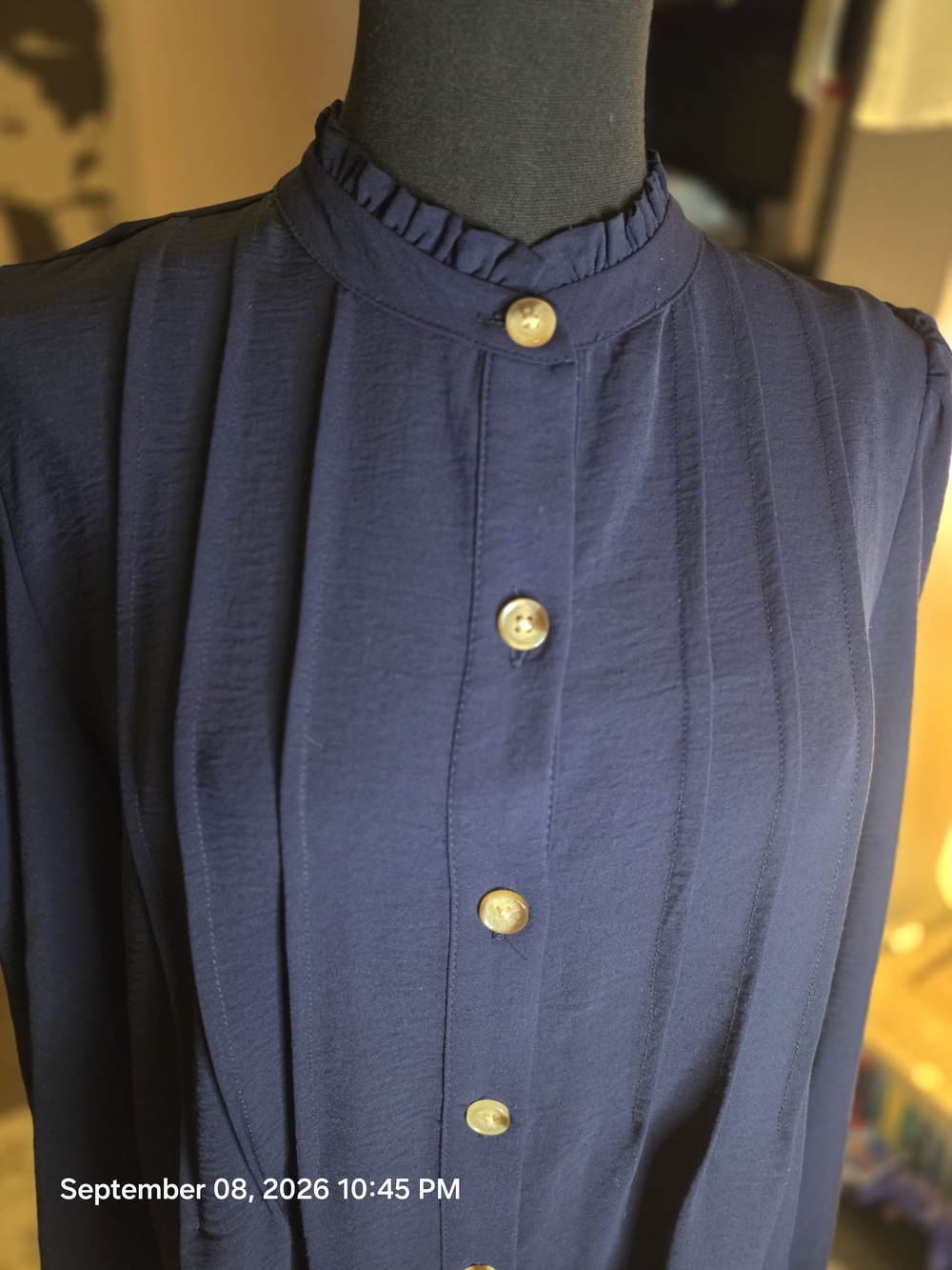 Chic Navy Blue Button Front Tiered Smock Mini Dress
